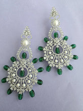 Green Long Cocktail CZ Diamond Earring, American Diamond earrings/Indian Jewelry/Pakistani Jewelry,CZ earrings/AD earrings/Gift for her