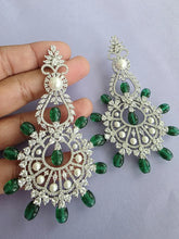 Green Long Cocktail CZ Diamond Earring, American Diamond earrings/Indian Jewelry/Pakistani Jewelry,CZ earrings/AD earrings/Gift for her