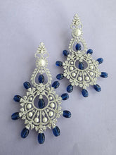 Blue Long Cocktail CZ Diamond Earring, American Diamond earrings/Indian Jewelry/Pakistani Jewelry,CZ earrings/AD earrings/Gift for her