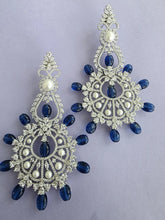 Blue Long Cocktail CZ Diamond Earring, American Diamond earrings/Indian Jewelry/Pakistani Jewelry,CZ earrings/AD earrings/Gift for her