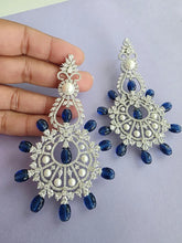 Blue Long Cocktail CZ Diamond Earring, American Diamond earrings/Indian Jewelry/Pakistani Jewelry,CZ earrings/AD earrings/Gift for her