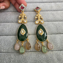 Multi Amrapali-inspired Long Gold Fusion Heritage Indian Earrings, Earring With Gold Plating, Fusion earrings, Kundan Fusion Earring