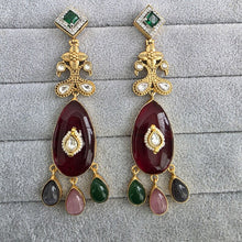 Multi Amrapali-inspired Long Gold Fusion Heritage Indian Earrings, Earring With Gold Plating, Fusion earrings, Kundan Fusion Earring