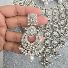 Silver Shadow Stone Polki Kundan necklace set/Statement necklace/Indian Jewelry/Pakistani Jewelry set/Weddings necklace/Bridal necklace