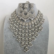 Silver Shadow Stone Polki Kundan necklace set/Statement necklace/Indian Jewelry/Pakistani Jewelry set/Weddings necklace/Bridal necklace