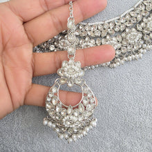 Silver Shadow Stone Polki Kundan necklace set/Statement necklace/Indian Jewelry/Pakistani Jewelry set/Weddings necklace/Bridal necklace