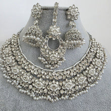 Silver Shadow Stone Polki Kundan necklace set/Statement necklace/Indian Jewelry/Pakistani Jewelry set/Weddings necklace/Bridal necklace