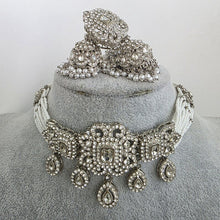 Silver Shadow Stone Polki Kundan necklace set/Statement necklace/Indian Jewelry/Pakistani Jewelry set/Weddings necklace/Bridal necklace