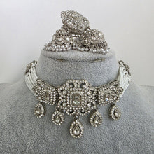 Silver Shadow Stone Polki Kundan necklace set/Statement necklace/Indian Jewelry/Pakistani Jewelry set/Weddings necklace/Bridal necklace
