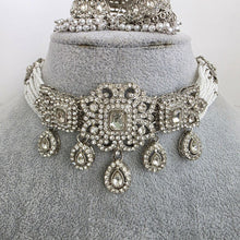 Silver Shadow Stone Polki Kundan necklace set/Statement necklace/Indian Jewelry/Pakistani Jewelry set/Weddings necklace/Bridal necklace