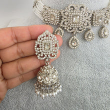 Silver Shadow Stone Polki Kundan necklace set/Statement necklace/Indian Jewelry/Pakistani Jewelry set/Weddings necklace/Bridal necklace