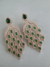 Green Rose Gold Diamond Earrings/CZ earrings/Statement Earrings/CZ Earrings/ Indian Jewelry/ Sabyasachi Earrings/ Indian earrings