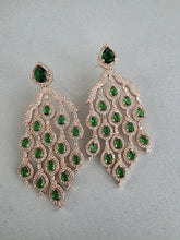Green Rose Gold Diamond Earrings/CZ earrings/Statement Earrings/CZ Earrings/ Indian Jewelry/ Sabyasachi Earrings/ Indian earrings