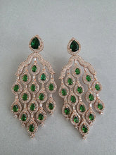 Green Rose Gold Diamond Earrings/CZ earrings/Statement Earrings/CZ Earrings/ Indian Jewelry/ Sabyasachi Earrings/ Indian earrings
