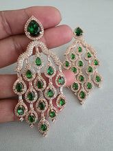 Green Rose Gold Diamond Earrings/CZ earrings/Statement Earrings/CZ Earrings/ Indian Jewelry/ Sabyasachi Earrings/ Indian earrings
