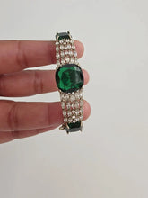 Green Victorian Dull Gold CZ American Diamond openable bracelet one size fit sizes 2.4 and 2.6, single Statement diamond bracelet