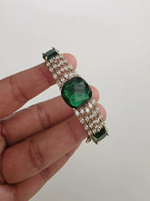 Green Victorian Dull Gold CZ American Diamond openable bracelet one size fit sizes 2.4 and 2.6, single Statement diamond bracelet