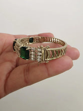 Green Victorian Dull Gold CZ American Diamond openable bracelet one size fit sizes 2.4 and 2.6, single Statement diamond bracelet