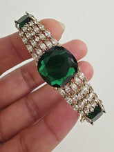 Green Victorian Dull Gold CZ American Diamond openable bracelet one size fit sizes 2.4 and 2.6, single Statement diamond bracelet