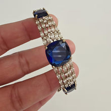 Blue Victorian Dull Gold CZ American Diamond openable bracelet one size fit sizes 2.4 and 2.6, single Statement diamond bracelet