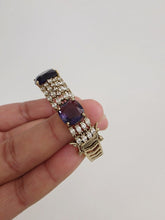 Purple Victorian Dull Gold CZ American Diamond openable bracelet one size fit sizes 2.4 and 2.6, single Statement diamond bracelet