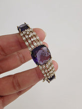 Purple Victorian Dull Gold CZ American Diamond openable bracelet one size fit sizes 2.4 and 2.6, single Statement diamond bracelet
