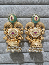 Mint Green Kashmiri Long Jhumka, Gold-plated Long Dangler Earrings/Brass Jhumkas/Ethnic Gungroo earrings/Trendy earrings/Statement earrings