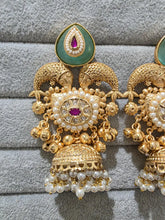 Mint Green Kashmiri Long Jhumka, Gold-plated Long Dangler Earrings/Brass Jhumkas/Ethnic Gungroo earrings/Trendy earrings/Statement earrings