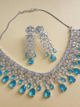 Aqua Blue CZ diamond Bridal Necklace Jewelry,Indian Pakistani wedding Jewelry,Mother of the Bride,Teardrop Crystal Necklace, Bridesmaid,Gift