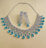 Aqua Blue CZ diamond Bridal Necklace Jewelry,Indian Pakistani wedding Jewelry,Mother of the Bride,Teardrop Crystal Necklace, Bridesmaid,Gift