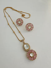 Pink Moissanite Uncut Polki Kundan chain Pendant Necklace/Gold Long necklace/Mala/Indian wedding, Pendant necklace, Bollywood Gift for her