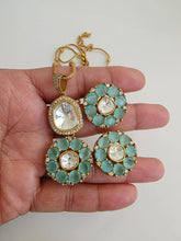 Mint Green Moissanite Uncut Polki Kundan chain Pendant Necklace/Gold Long necklace/Mala/Indian wedding, Pendant necklace, Gift for her