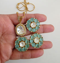 Mint Green Moissanite Uncut Polki Kundan chain Pendant Necklace/Gold Long necklace/Mala/Indian wedding, Pendant necklace, Gift for her