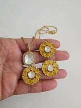 Yellow Moissanite Uncut Polki Kundan chain Pendant Necklace/Gold Long necklace/Mala/Indian wedding, Pendant necklace, Bollywood Gift for her