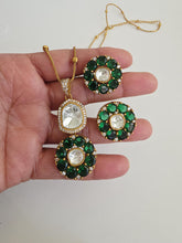 Green Moissanite Uncut Polki Kundan chain Pendant Necklace/Gold Long necklace/Mala/Indian wedding, Pendant necklace, Bollywood Gift for her