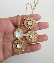 Peach Moissanite Uncut Polki Kundan chain Pendant Necklace/Gold Long necklace/Mala/Indian wedding, Pendant necklace, Bollywood Gift for her