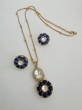 Blue Moissanite Uncut Polki Kundan chain Pendant Necklace/Gold Long necklace/Mala/Indian wedding, Pendant necklace, Bollywood Gift for her