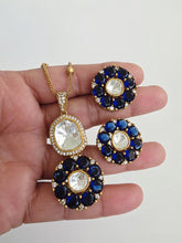 Blue Moissanite Uncut Polki Kundan chain Pendant Necklace/Gold Long necklace/Mala/Indian wedding, Pendant necklace, Bollywood Gift for her