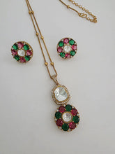 RubyGreen Moissanite Uncut Polki Kundan chain Pendant Necklace/Gold Long necklace/Mala/Indian wedding,Pendant necklaceBollywoodGift for her