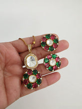 RubyGreen Moissanite Uncut Polki Kundan chain Pendant Necklace/Gold Long necklace/Mala/Indian wedding,Pendant necklaceBollywoodGift for her
