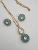 Blue Moissanite Uncut Polki Kundan chain Pendant Necklace/Gold Long necklace/Mala/Indian wedding, Pendant necklace, Bollywood Gift for her