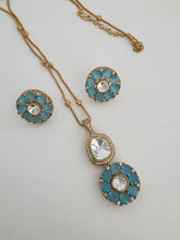 Blue Moissanite Uncut Polki Kundan chain Pendant Necklace/Gold Long necklace/Mala/Indian wedding, Pendant necklace, Bollywood Gift for her