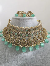 Mint Green Antique Polki CZ Stones Choker Necklace, Polk Necklace, Indian jewelry, Pakistani necklace, punjabi necklace, bridal wedding