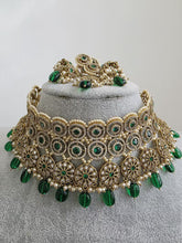Green Antique Polki CZ Stones Choker Necklace, Polk Necklace, Indian jewelry, Pakistani necklace, punjabi necklace, bridal wedding