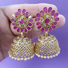 Ruby Gold Polki Stone Jhumka, Gold-plated Dangler Earrings/Brass Jhumkas/Ethnic earrings/Trendy earrings/Statement earrings
