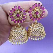Ruby Gold Polki Stone Jhumka, Gold-plated Dangler Earrings/Brass Jhumkas/Ethnic earrings/Trendy earrings/Statement earrings