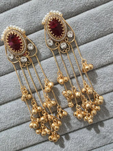 Ruby Kashmiri Long earrings, Gold-plated Long Ghungroo Dangler Earrings/Brass Jhumka/Ethnic Gungroo earring/Trendy earring Statement earring