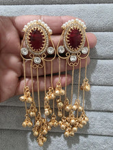 Ruby Kashmiri Long earrings, Gold-plated Long Ghungroo Dangler Earrings/Brass Jhumka/Ethnic Gungroo earring/Trendy earring Statement earring