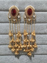 Ruby Kashmiri Long earrings, Gold-plated Long Ghungroo Dangler Earrings/Brass Jhumka/Ethnic Gungroo earring/Trendy earring Statement earring