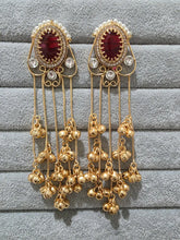 Ruby Kashmiri Long earrings, Gold-plated Long Ghungroo Dangler Earrings/Brass Jhumka/Ethnic Gungroo earring/Trendy earring Statement earring